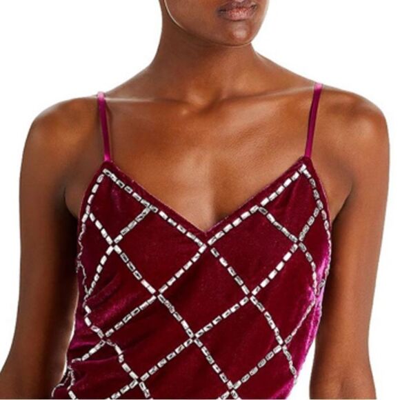 NWT Ramy Brook Omega Rhinestone Fuchsia Velvet Mini Dress Large - Picture 3 of 12